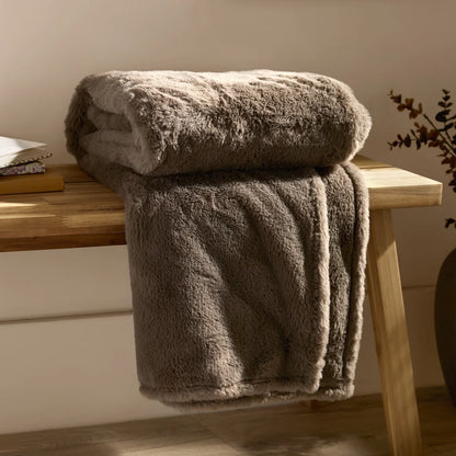 Double Sided Faux-Fur Throw - Mocha