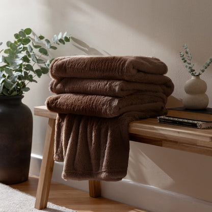 Double Sided Faux-Fur Throw - Chocolate