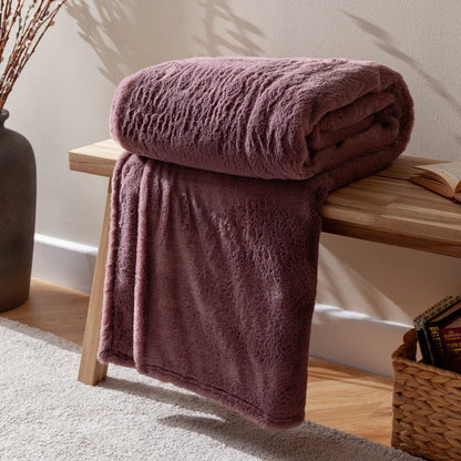 Double Sided Faux-Fur Throw Mulberry