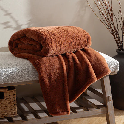 Double Sided Faux-Fur Throw Burnt Orange