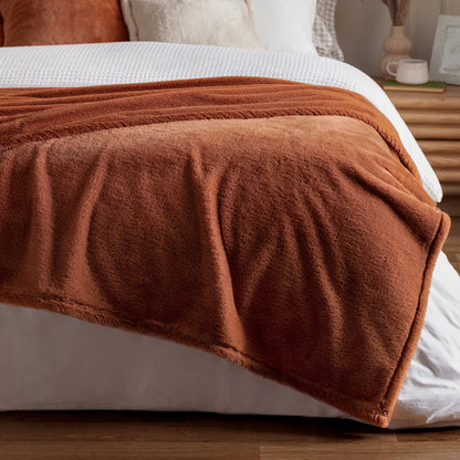 Double Sided Faux-Fur Throw Burnt Orange