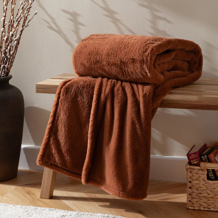 Double Sided Faux-Fur Throw Burnt Orange