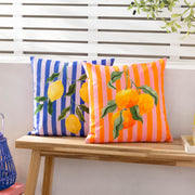 Lemons and Stripes Outdoor Cushion - Blue