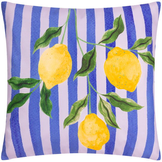 Lemons and Stripes Outdoor Cushion - Blue