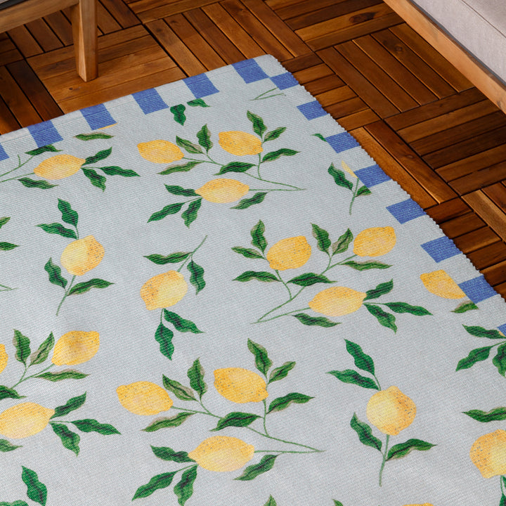 Lemons Printed Indoor/Outdoor Outdoor Rug - Blue