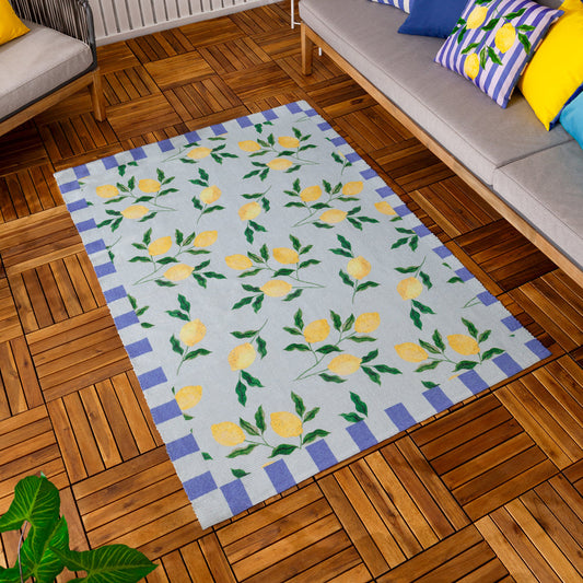 Lemons Printed Indoor/Outdoor Outdoor Rug - Blue