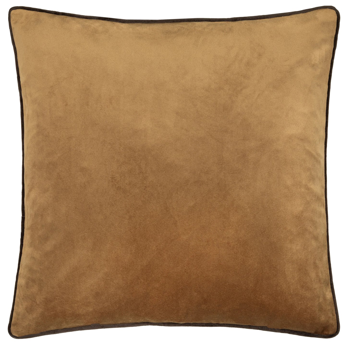 Large Piped Velvet Cushion – Caramel with Chocolate Trim