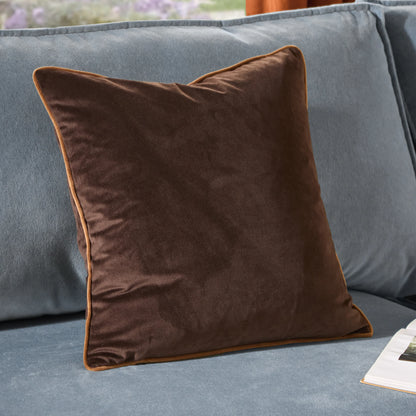 Large Piped Velvet Cushion –  Chocolate with Caramel Trim