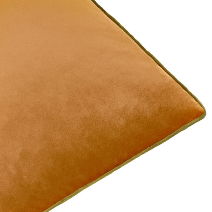Large Piped Velvet Cushion –  Ginger with Olive Trim