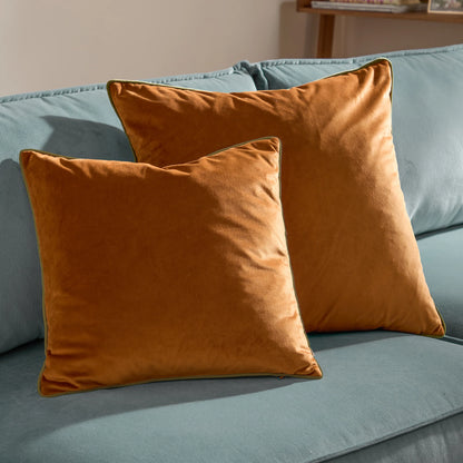 Large Piped Velvet Cushion –  Ginger with Olive Trim
