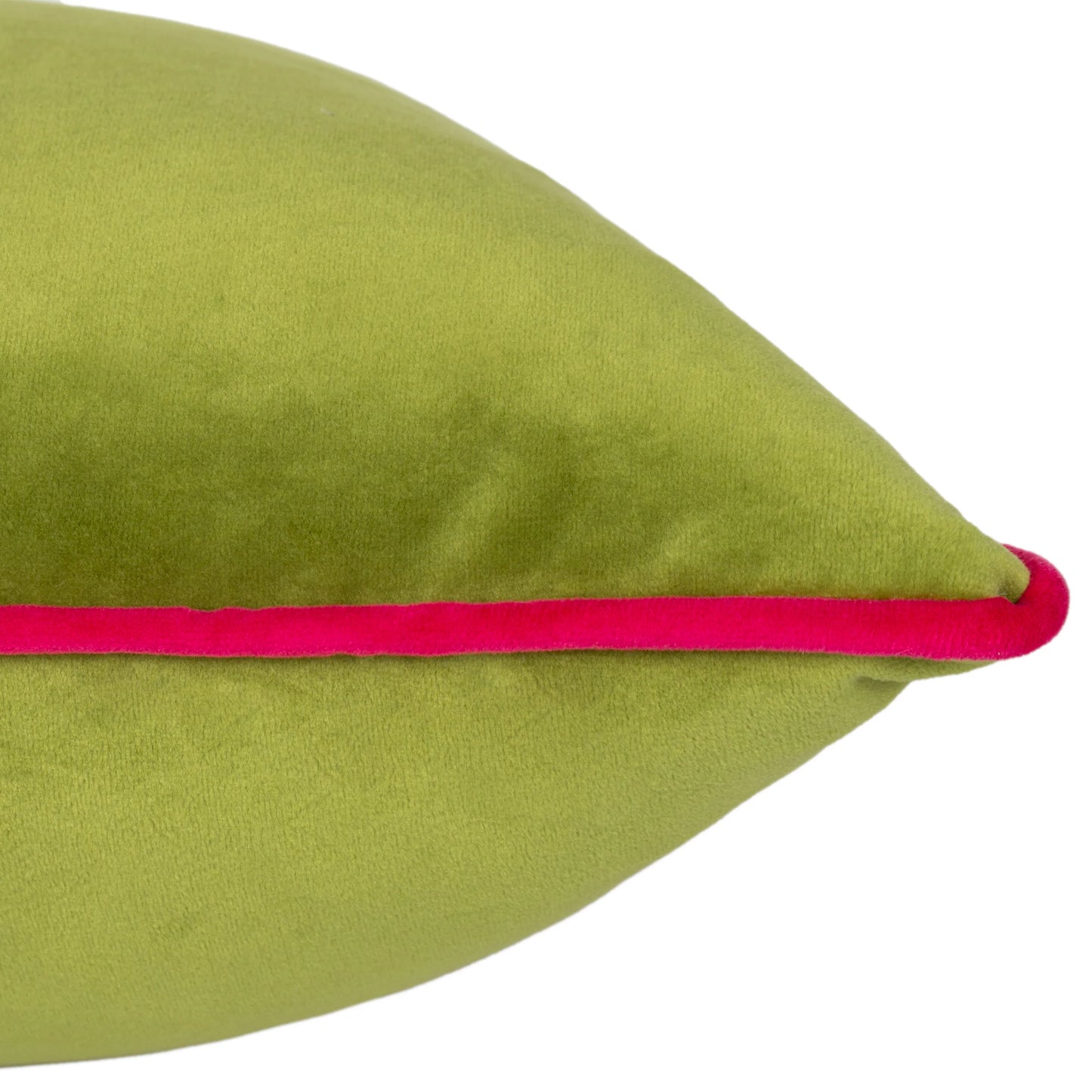 Small Piped Velvet Cushion –  Lime with Hot Pink Trim