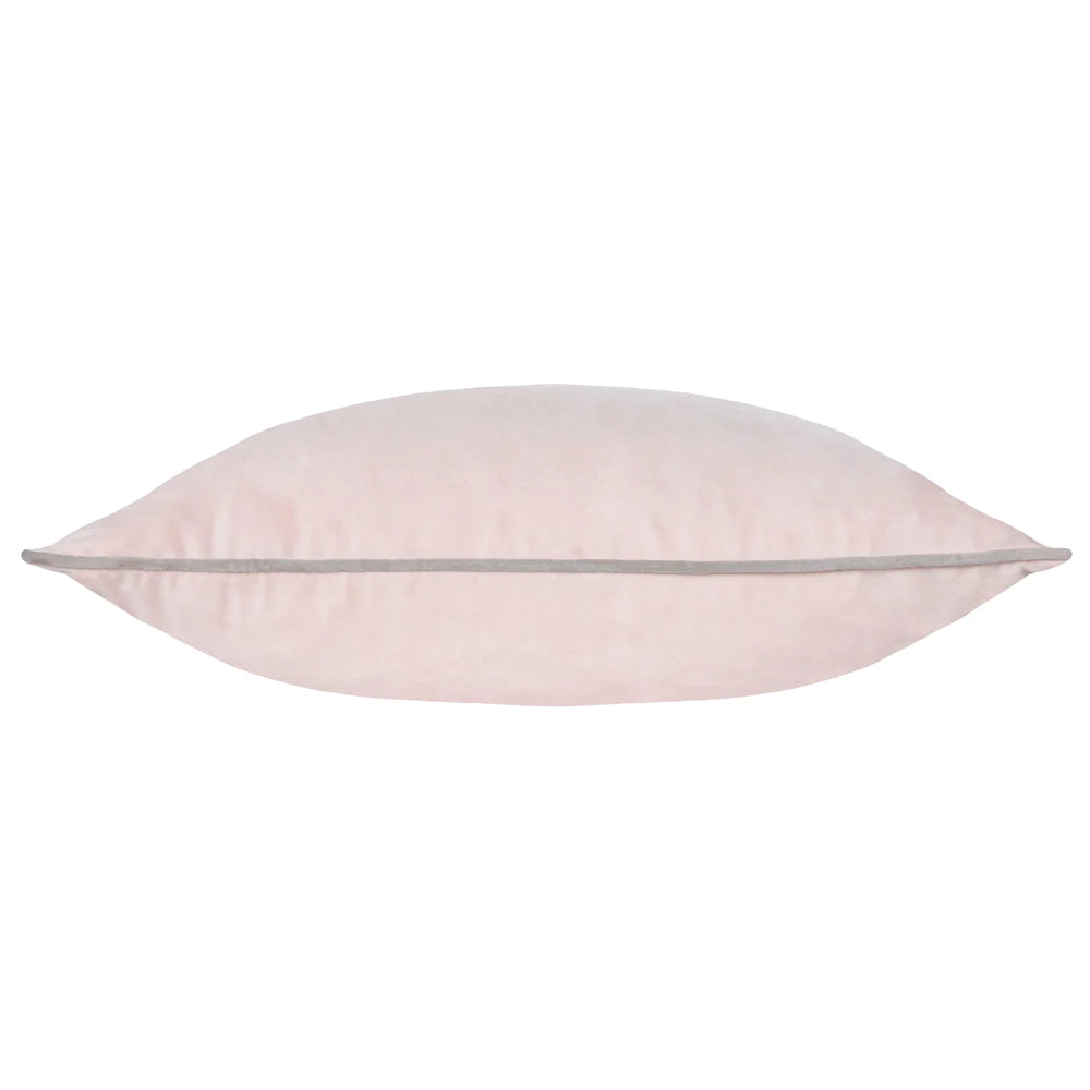 Large Piped Velvet Cushion in Blush Pink & Grey