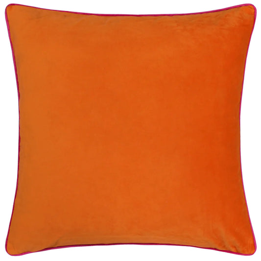 Large Piped Velvet Cushion in Clementine & Hot Pink