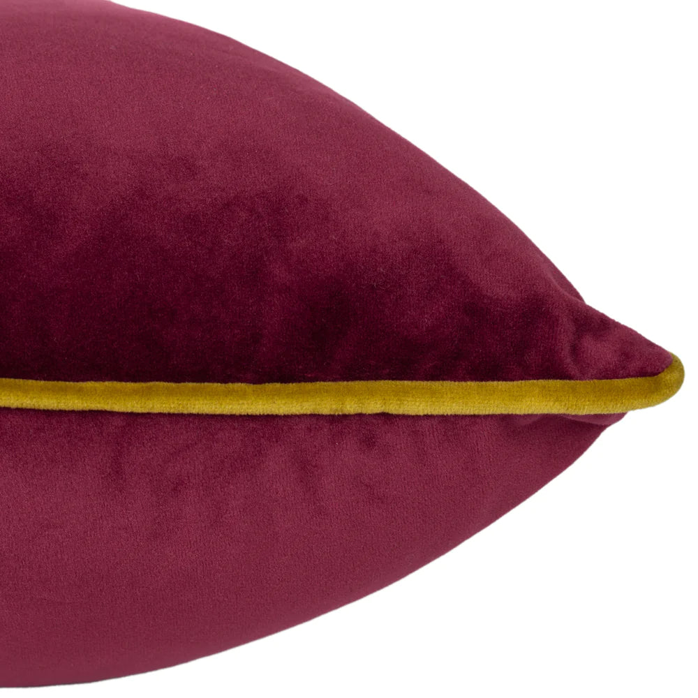 Large Piped Velvet Cushion in Maroon & Moss