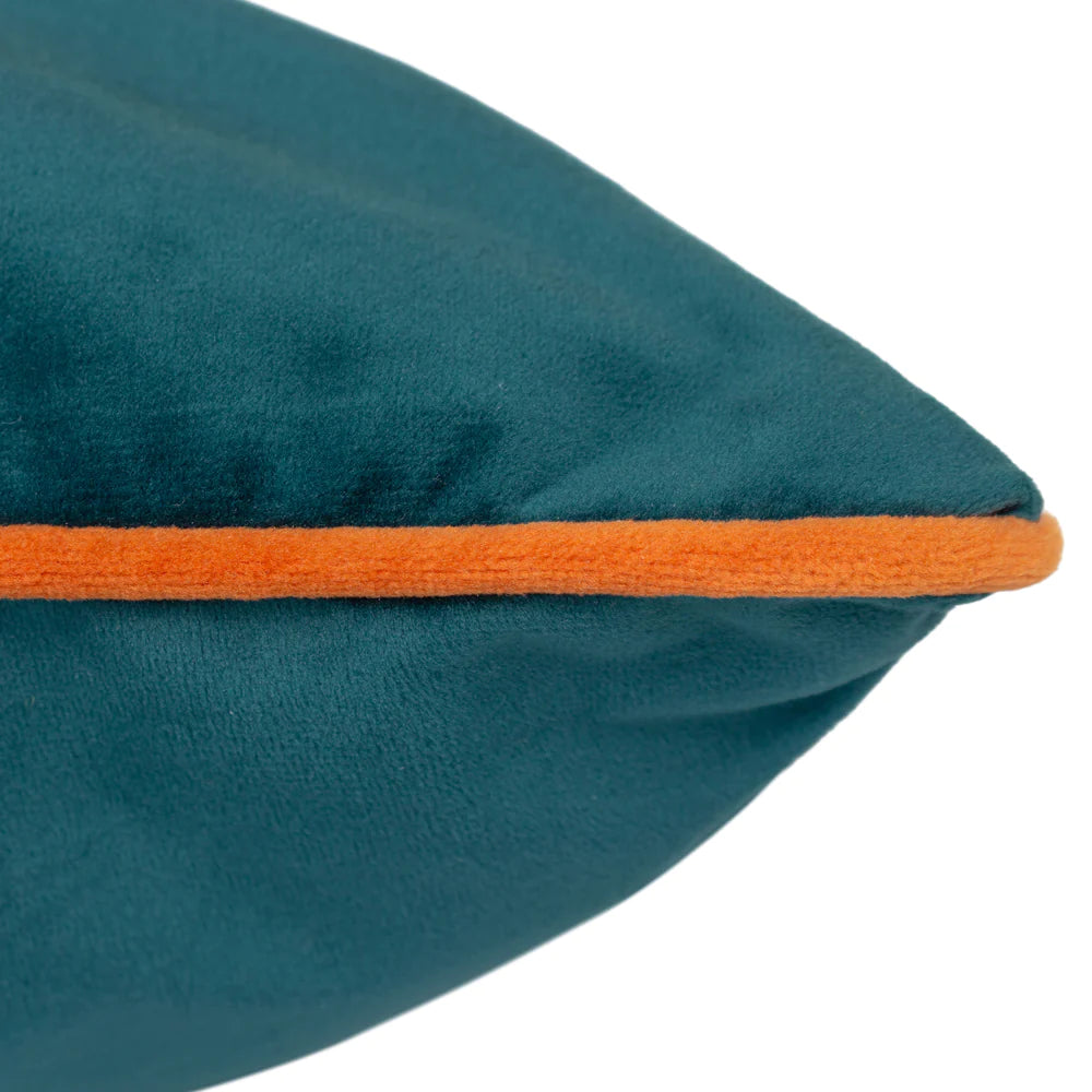 Large Piped Velvet Cushion in Teal & Orange