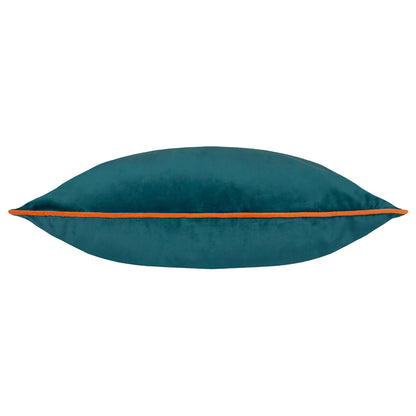 Large Piped Velvet Cushion in Teal & Orange