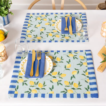 Lemons Set of 4 Indoor/Outdoor Placemats - Blue