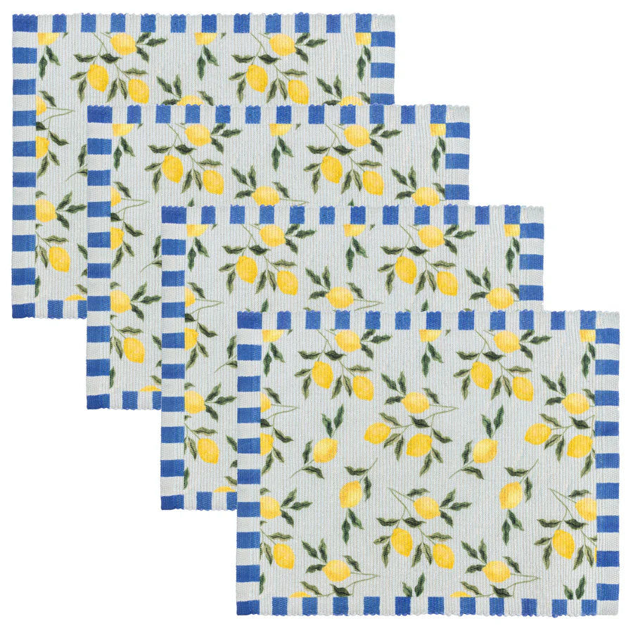 Lemons Set of 4 Indoor/Outdoor Placemats - Blue