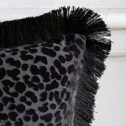 Black Leopard Love Cut Velvet Cushion