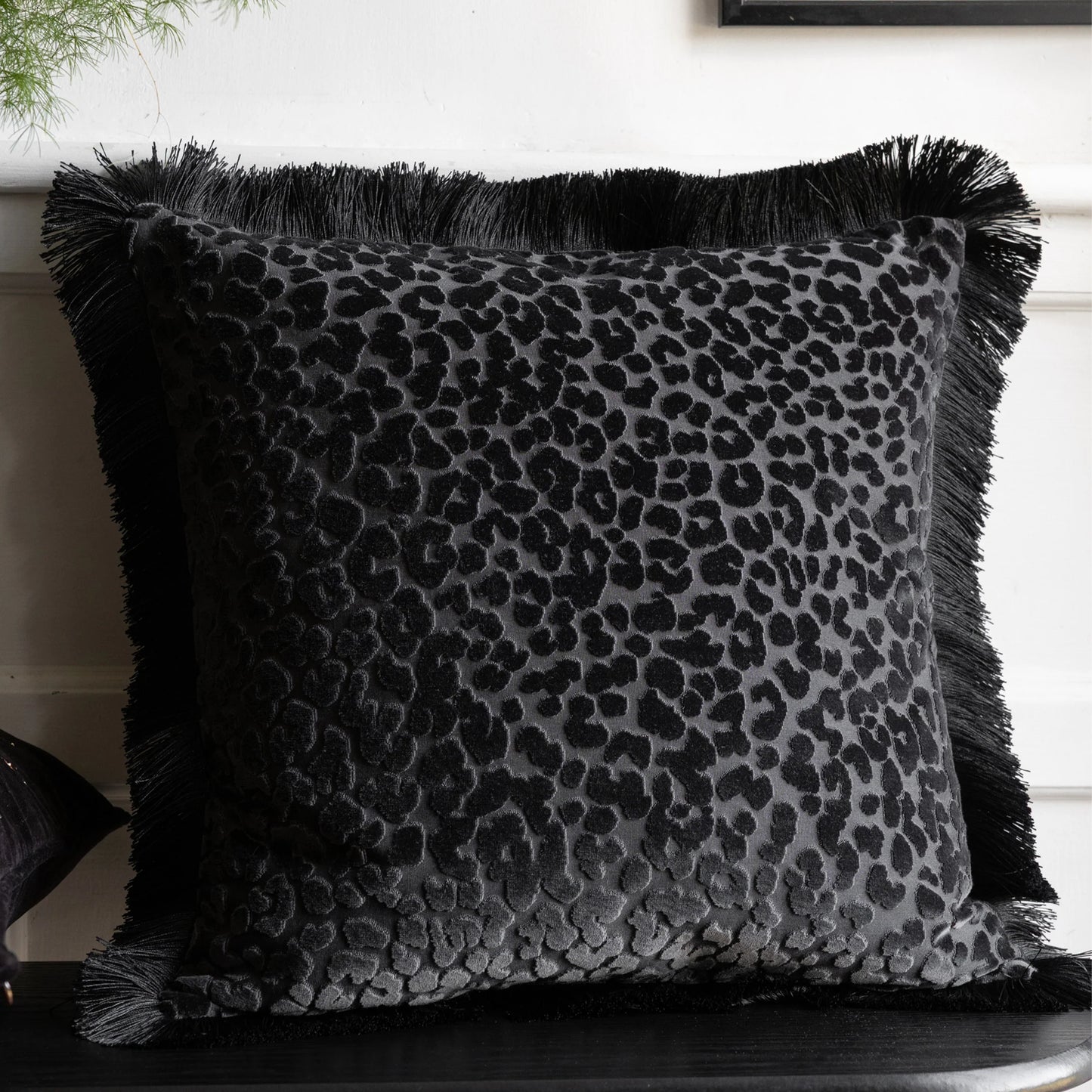 Black Leopard Love Cut Velvet Cushion