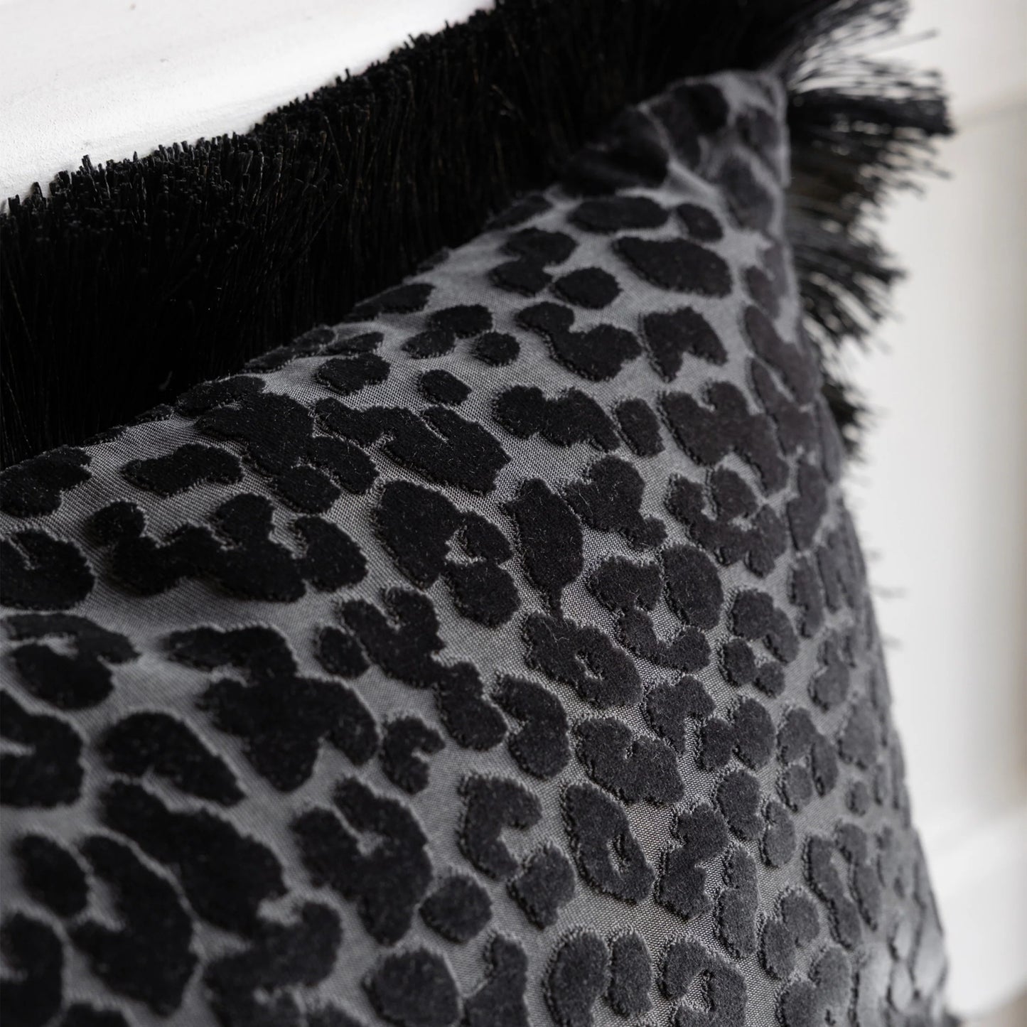 Black Leopard Love Cut Velvet Cushion