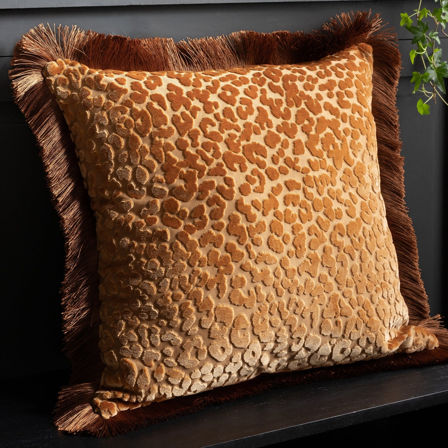 Caramel Leopard Love Cut Velvet Cushion