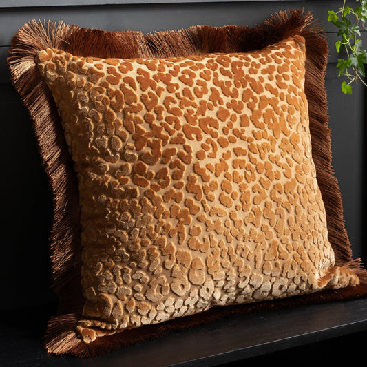 Caramel Leopard Love Cut Velvet Cushion