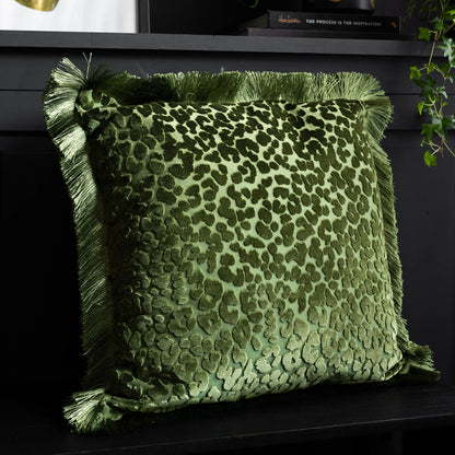 Green Leopard Love Cut Velvet Cushion