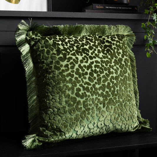 Green Leopard Love Cut Velvet Cushion