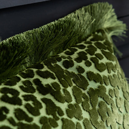 Green Leopard Love Cut Velvet Cushion