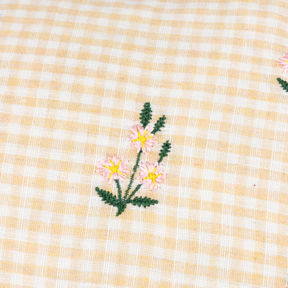 Les Petite Fleurs Gingham Ruffle Cushion - Natural
