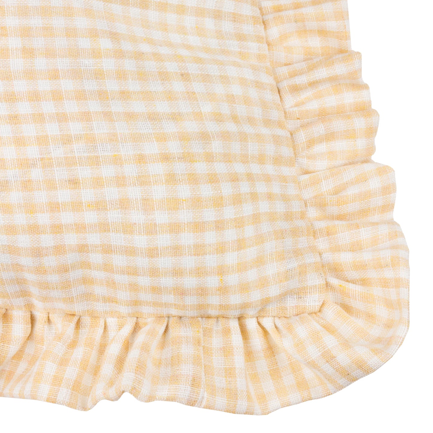 Les Petite Fleurs Gingham Ruffle Cushion - Natural
