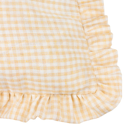 Les Petite Fleurs Gingham Ruffle Cushion - Natural