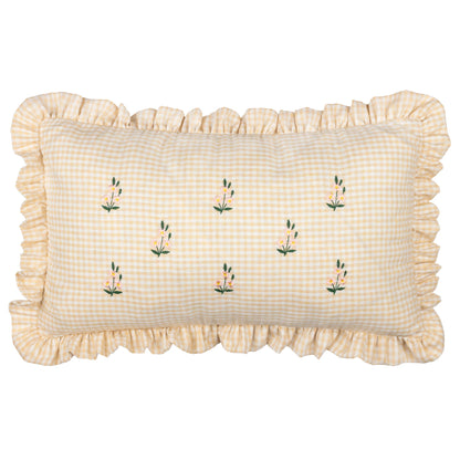 Les Petite Fleurs Gingham Ruffle Cushion - Natural