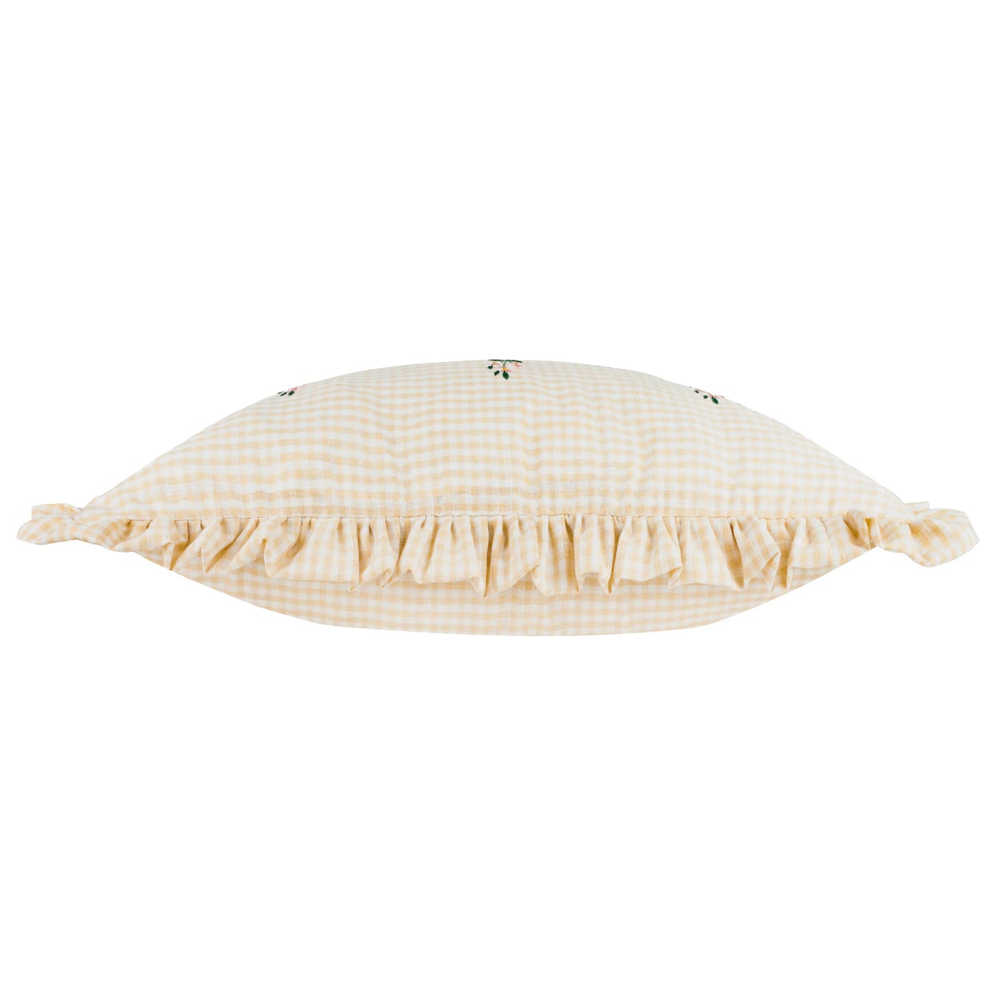 Les Petite Fleurs Gingham Ruffle Cushion - Natural
