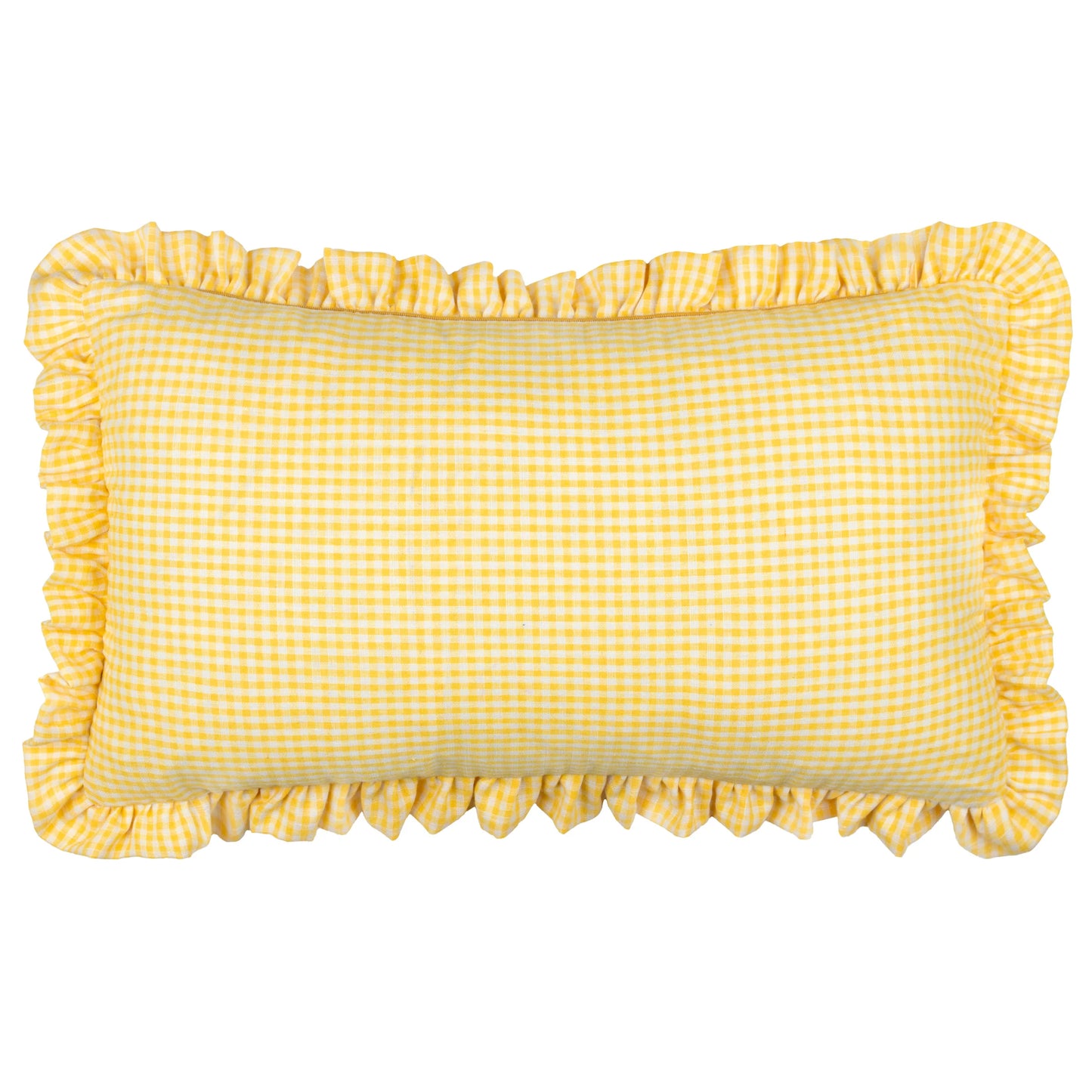 Les Petite Fleurs Gingham Ruffle Cushion - Yellow