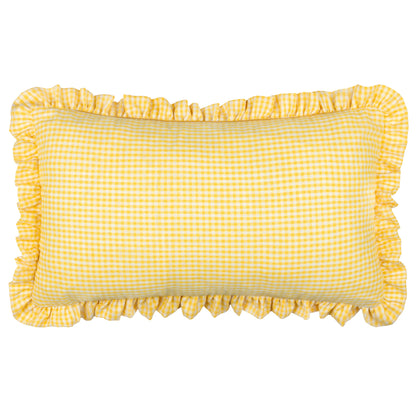 Les Petite Fleurs Gingham Ruffle Cushion - Yellow