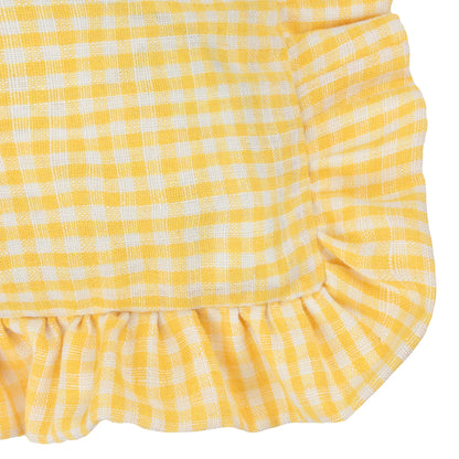 Les Petite Fleurs Gingham Ruffle Cushion - Yellow