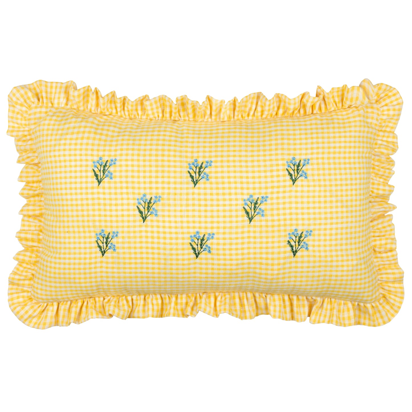 Les Petite Fleurs Gingham Ruffle Cushion - Yellow