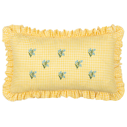 Les Petite Fleurs Gingham Ruffle Cushion - Yellow