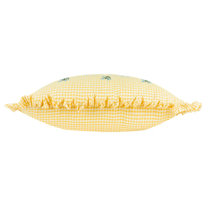 Les Petite Fleurs Gingham Ruffle Cushion - Yellow