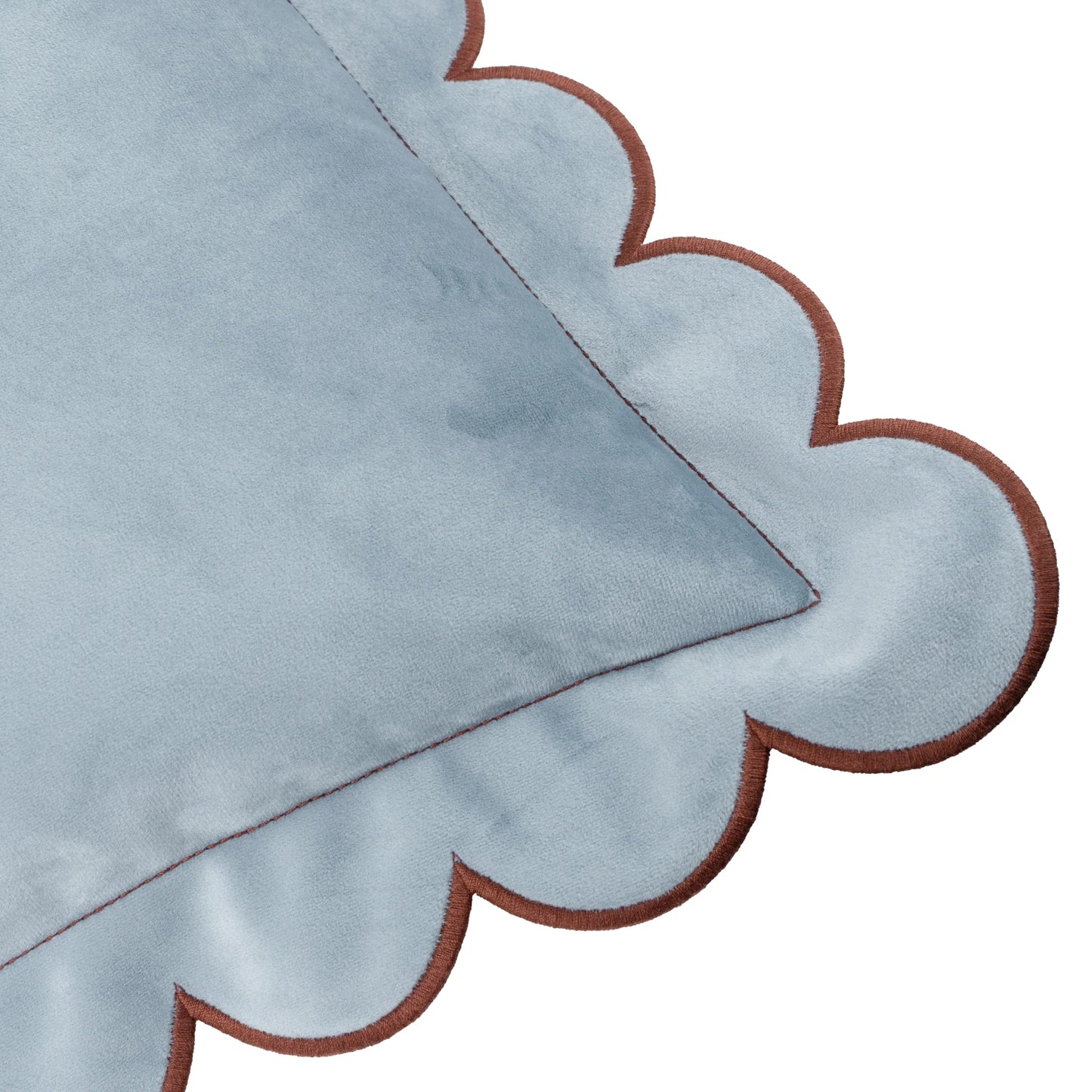 Lil Scallop Velvet Cushion - Blue and Brown