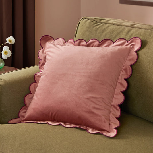 Lil Scallop Velvet Cushion - Blush Pink and Burgundy