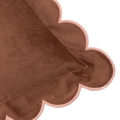 Lil Scallop Velvet Cushion - Brown and Pink