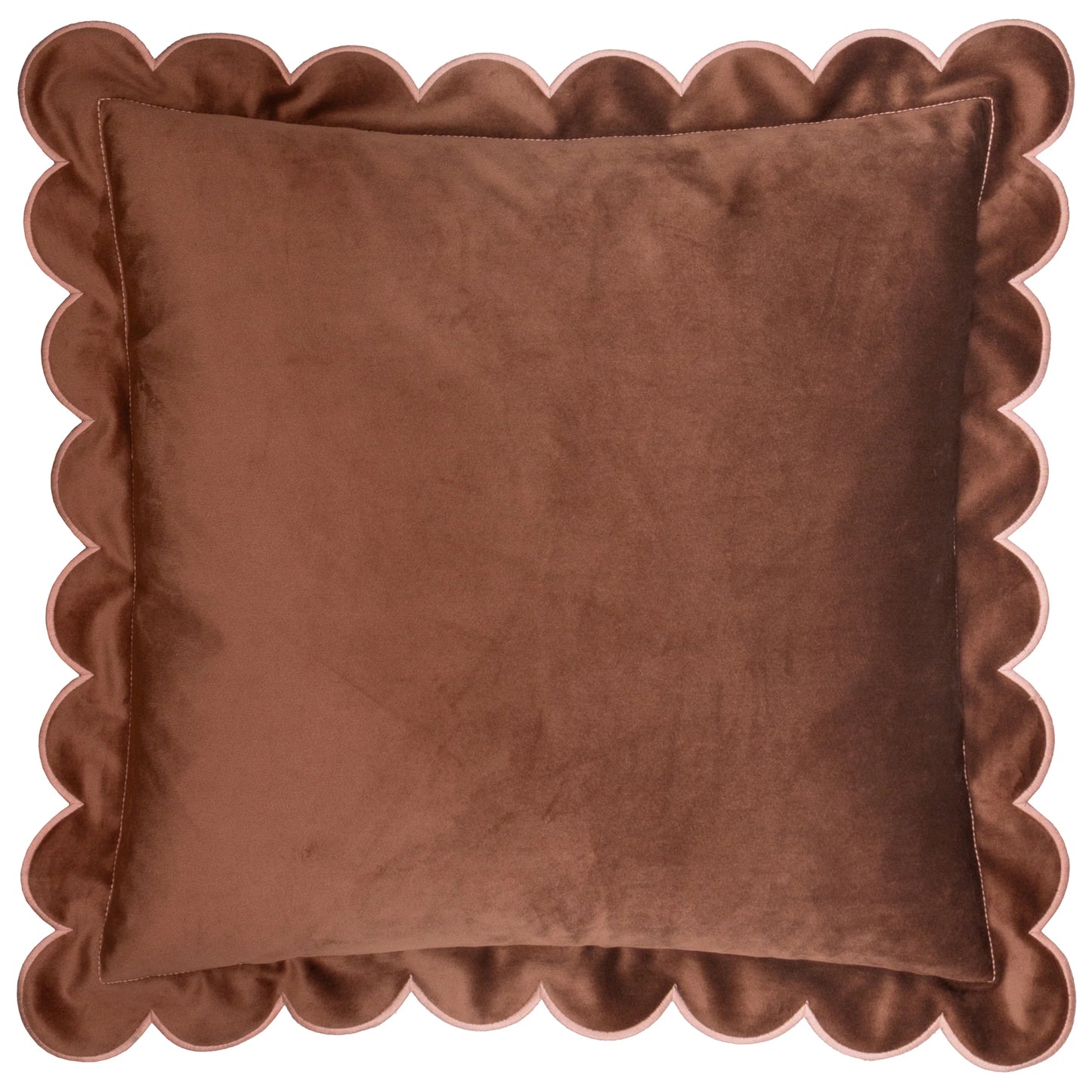 Lil Scallop Velvet Cushion - Brown and Pink