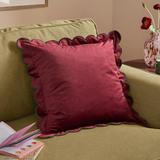 Lil Scallop Velvet Cushion - Burgundy & Chocolate