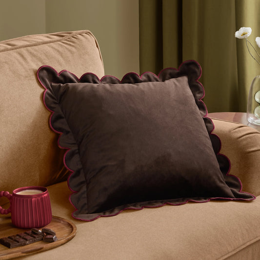 Lil Scallop Velvet Cushion - Chocolate & Burgundy