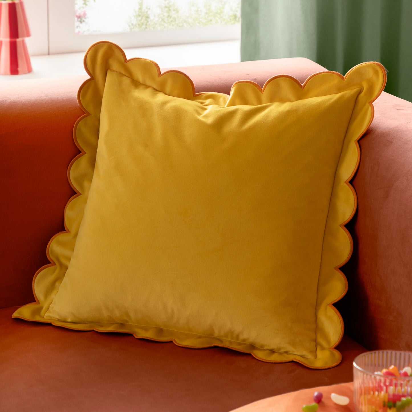 Lil Scallop Velvet Cushion - Lemon and Ginger