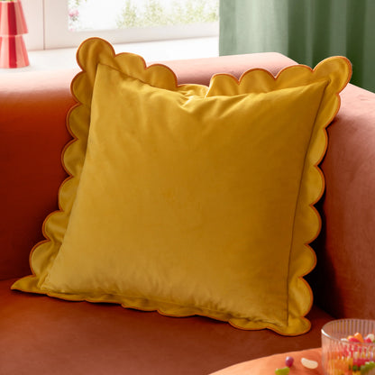 Lil Scallop Velvet Cushion - Lemon and Ginger