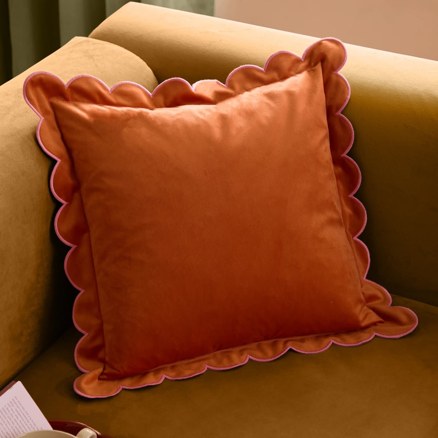 Lil Scallop Velvet Cushion - Orange and Pink